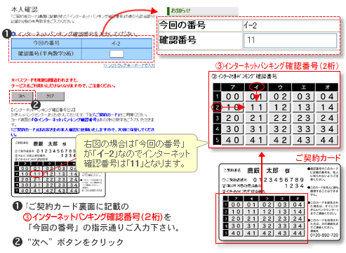 インターネットバンキング確認番号を入力