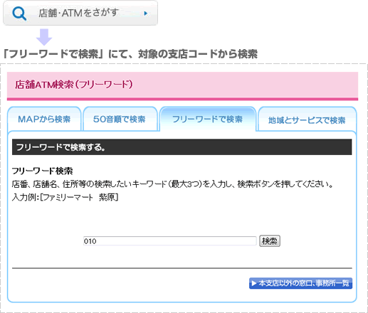 支店コードから店名を調べる