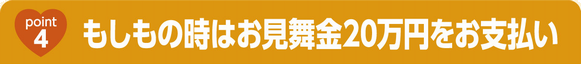 Point4 もしもの時はお見舞金20万円をお支払い。 Point4 もしもの時はお見舞金20万円をお支払い。