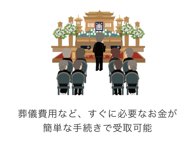 葬儀費用など、すぐに必要なお金が簡単な手続きで受取可能